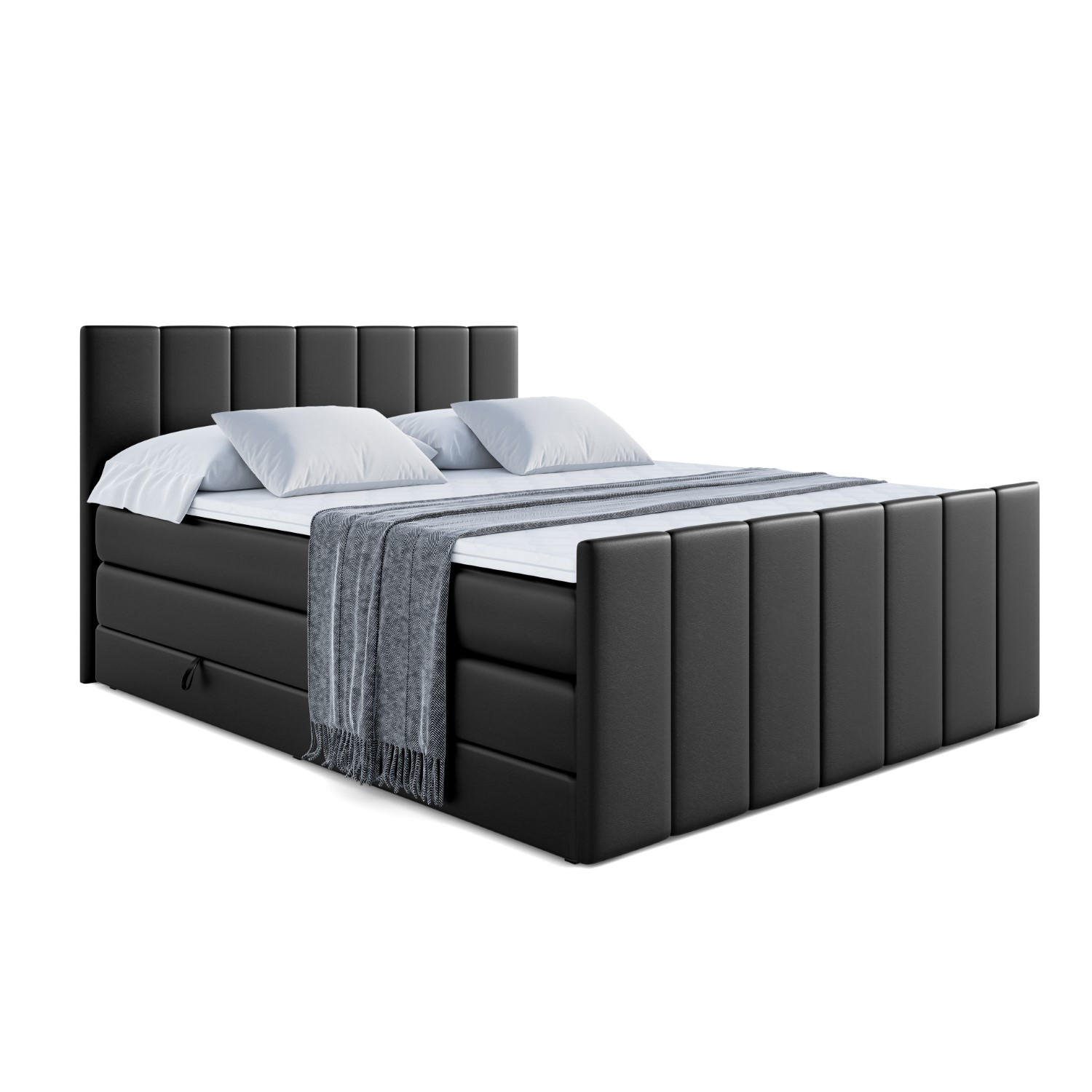 Altdecor Boxspringbett Schwarz Hochglanz 180x200 cm
