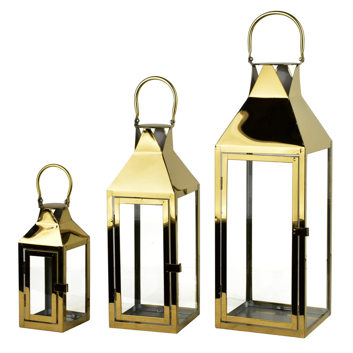 LATERNE Levi 3er Set Gold 18/18/53 cm Gold - Goldfarben, Metall (18/53/18cm) - Mondex