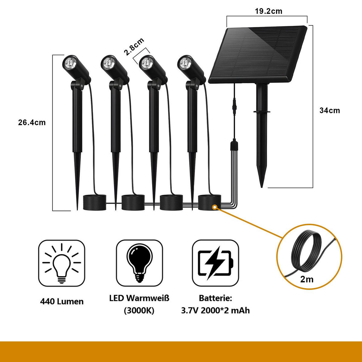 SOLARLEUCHTEN Glühwürmchen Schwarz 2er-set - Schwarz, Kunststoff (200/2.8/26.4cm) - Nettlife