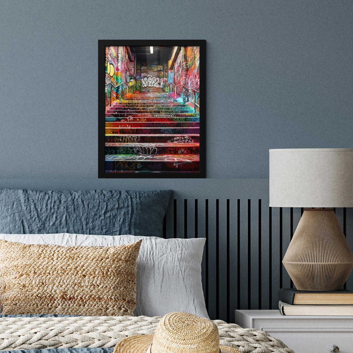 GERAHMTES BILD Treppe - Graffiti - Farben - Kunst 30x40 cm - Multicolor, Papier (30/40cm) - MuchoWow