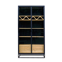 VITRINENSCHRANK aus Holz Bar Wein Schrank CARLA III mit LED-Beleuchtung - Eichefarben, Holz (100/200/45cm) - Rawood Furniture