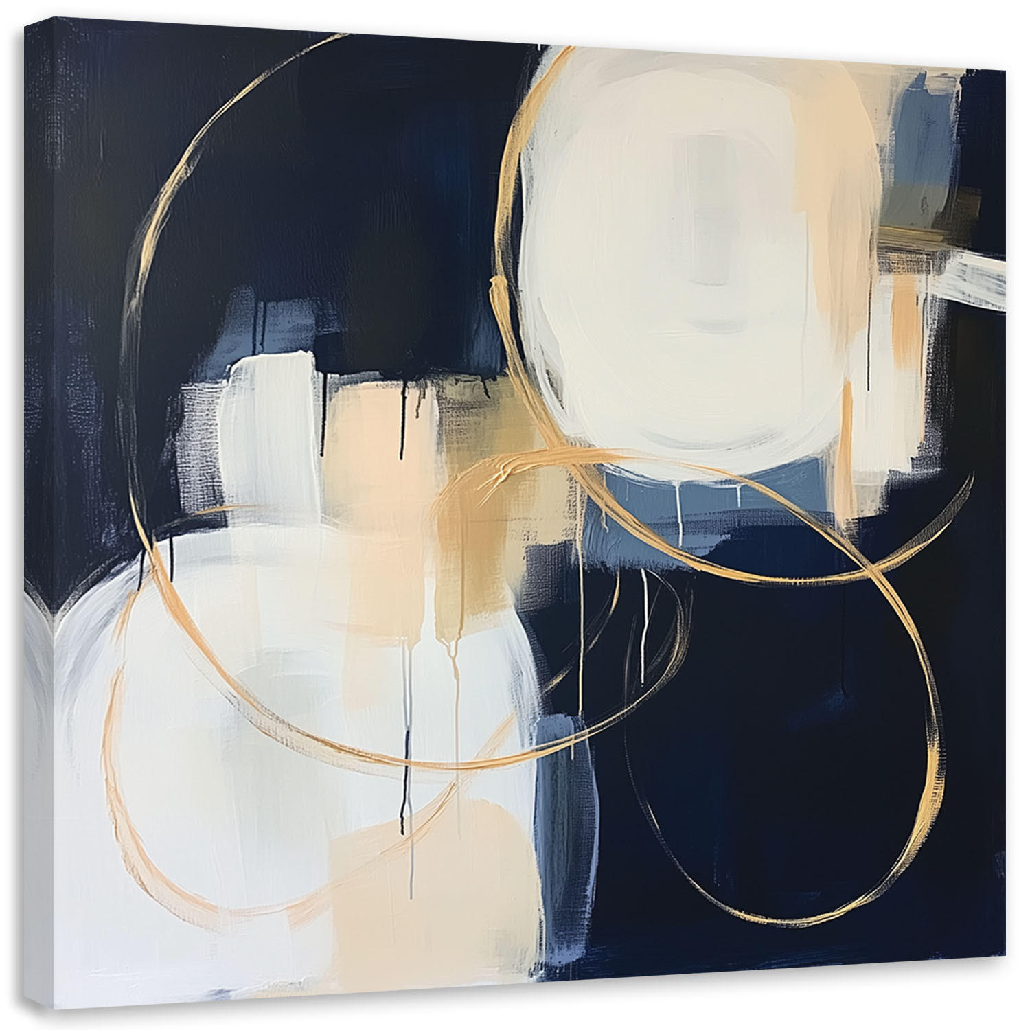 LEINWANDBILD Abstrakt Blau Gold wie gemalt 40x40cm - Grau, Textil (40/40cm) - Feeby