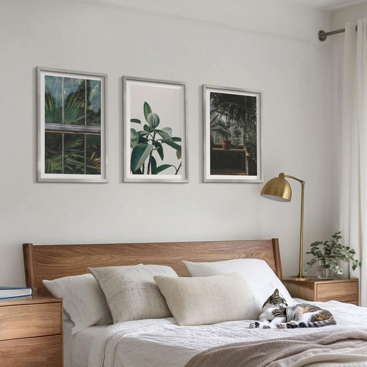 WANDBILDER 3er Set - 40x60 cm Silberner Rahmen - Grüne Blätter an der Fensterpflanze - Silberfarben, Kunststoff (40/60cm) - ArtPrintCave