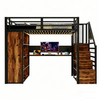 HOCHBETT 90x200cm mit Schreibtisch Schrank LED Schwarz - Schwarz, Metall (90/200cm) - FLIEKS