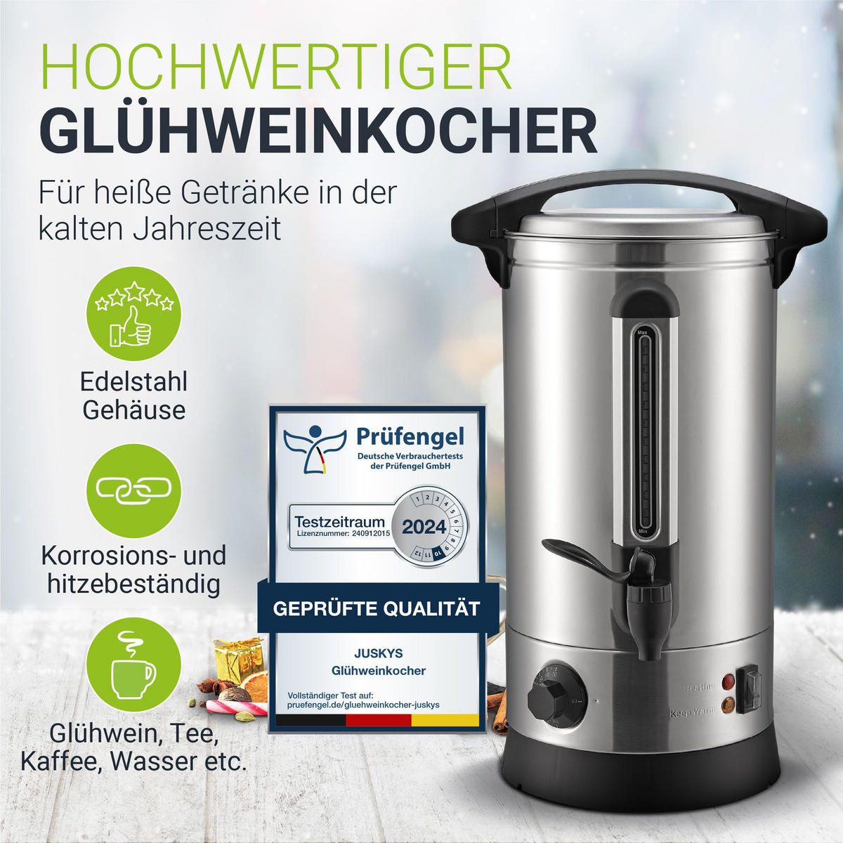 GLÜHWEINKOCHER Teramo 10 L - Silberfarben, Metall (30/50/23cm) - Juskys