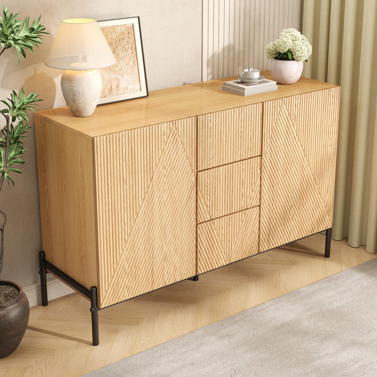 SIDEBOARD 2 Türen Schublade Stauraum modern - Naturfarben, Holz (115.5/76/40cm) - LEBENLANG