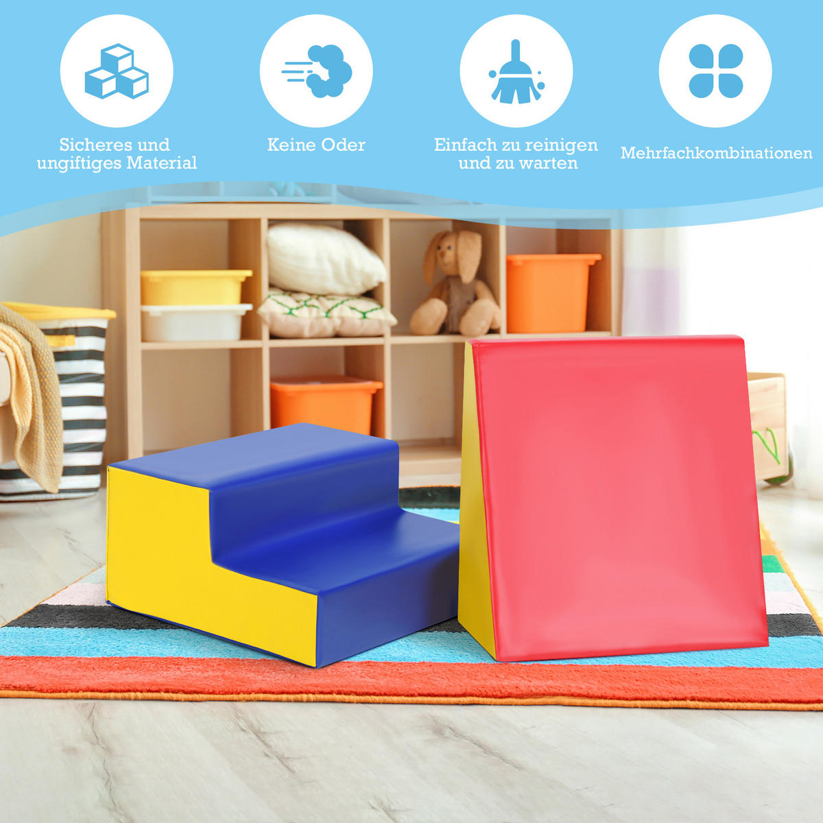 SOFTBAUSTEINE Blau (2er-Set) - Blau, Leder (50/26/50cm) - COSTWAY