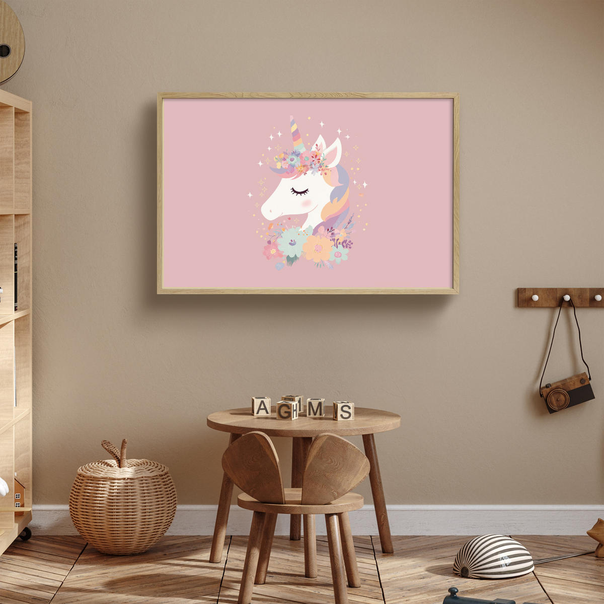 DOBÍJECÍ NOČNÍ LAMPIČKA Jednorožec - růžová - květiny 100x70 cm - růžová, kompozitní dřevo (8/100/70cm) - OnlyWow