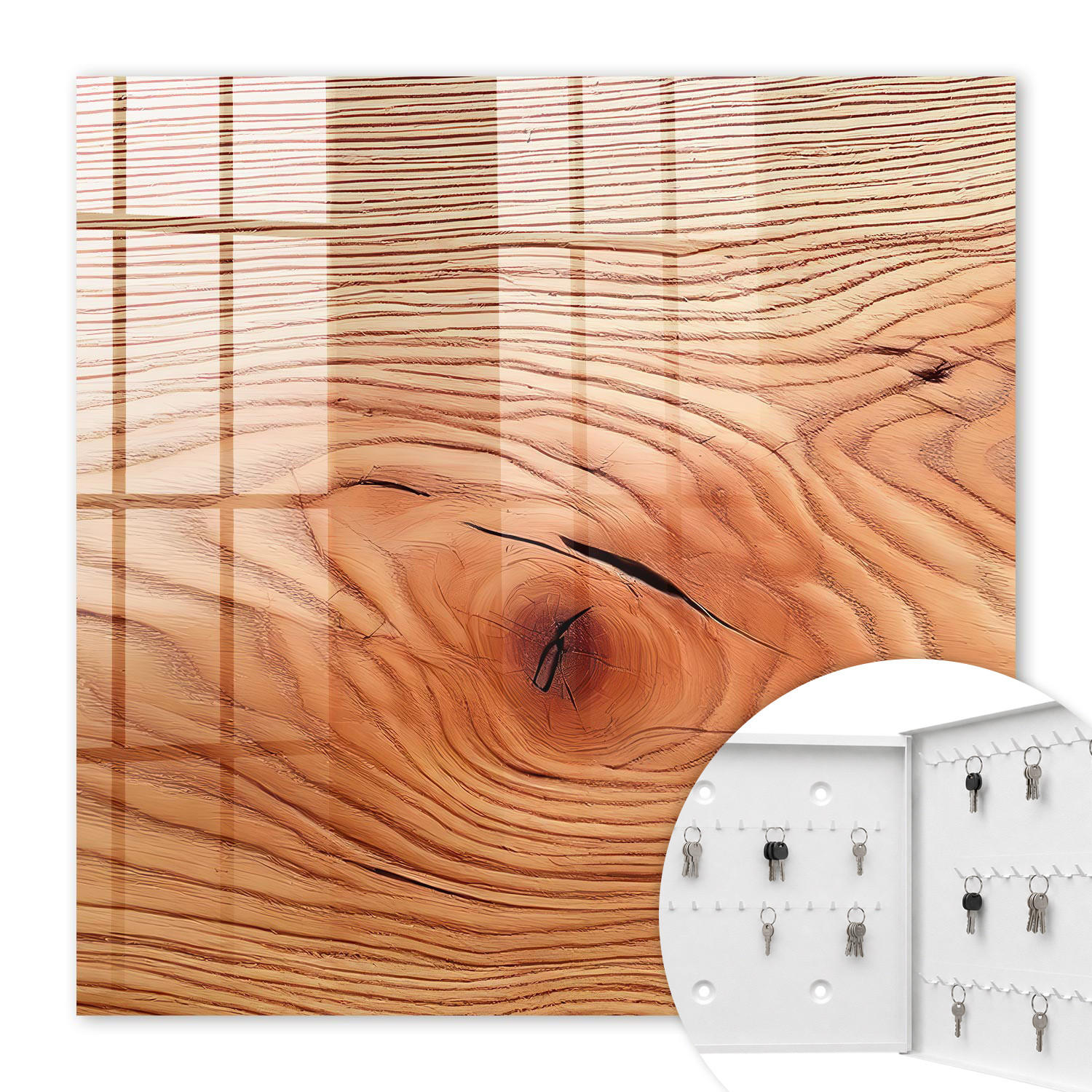 SCHLÜSSELBOX Weiß 30x30 cm – Türöffnung nach rechts - Holzmaserung - Braun, Metall (30/30/5cm) - TULUP