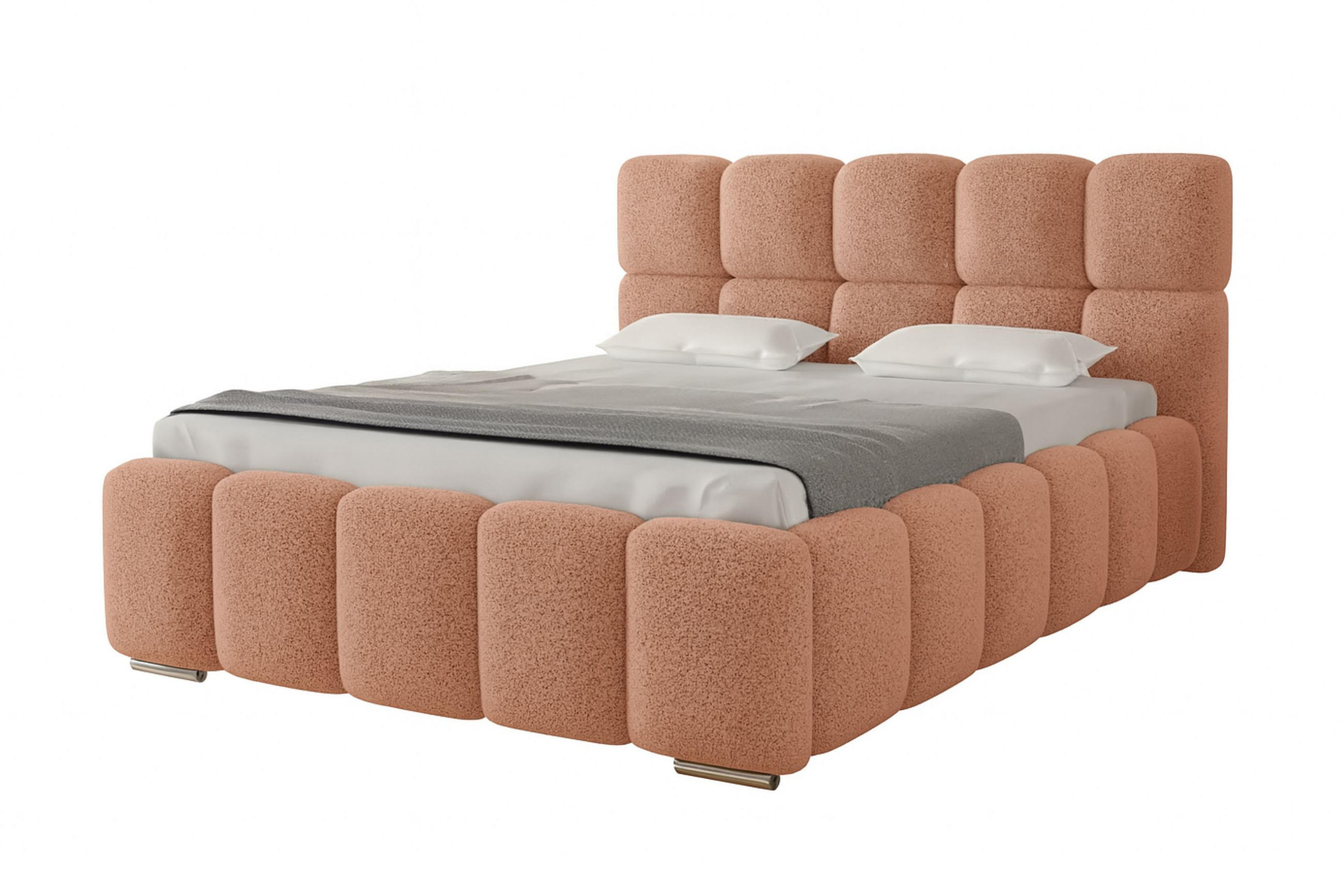 POLSTERBETT LUNA mit Kopfteil, 140 x 200 cm, Doppelbett mit Bettkasten und Lattenrost aus Metall, Boucle Stoff: Rosa - Rosa, Holz/Textil (140/200cm) - Agmat-Furniture