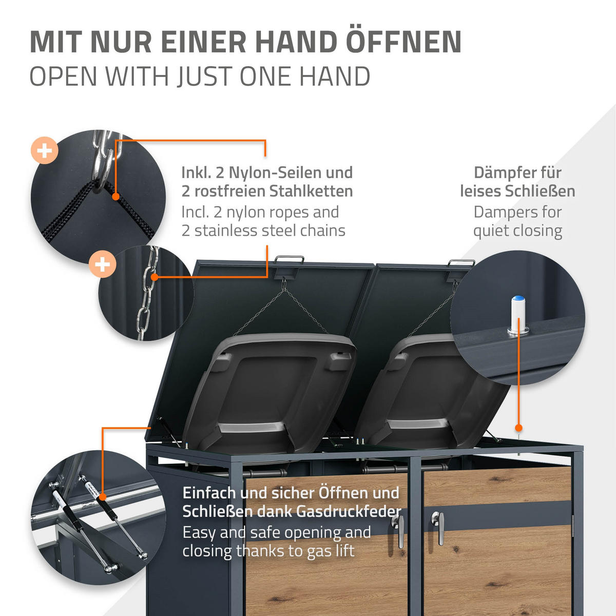 MÜLLTONNENBOX 4er Anthrazit-Eichenoptik - Braun, Metall (80/116.3/264cm) - ML-DESIGN