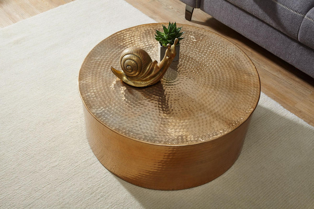 COUCHTISCH mit orientalischem Design, Hammerschlagstruktur und großzügiger Ablage aus Aluminium, Gold 75x75x31 cm - Goldfarben, Metall (75/75/31cm) - KADIMA DESIGN