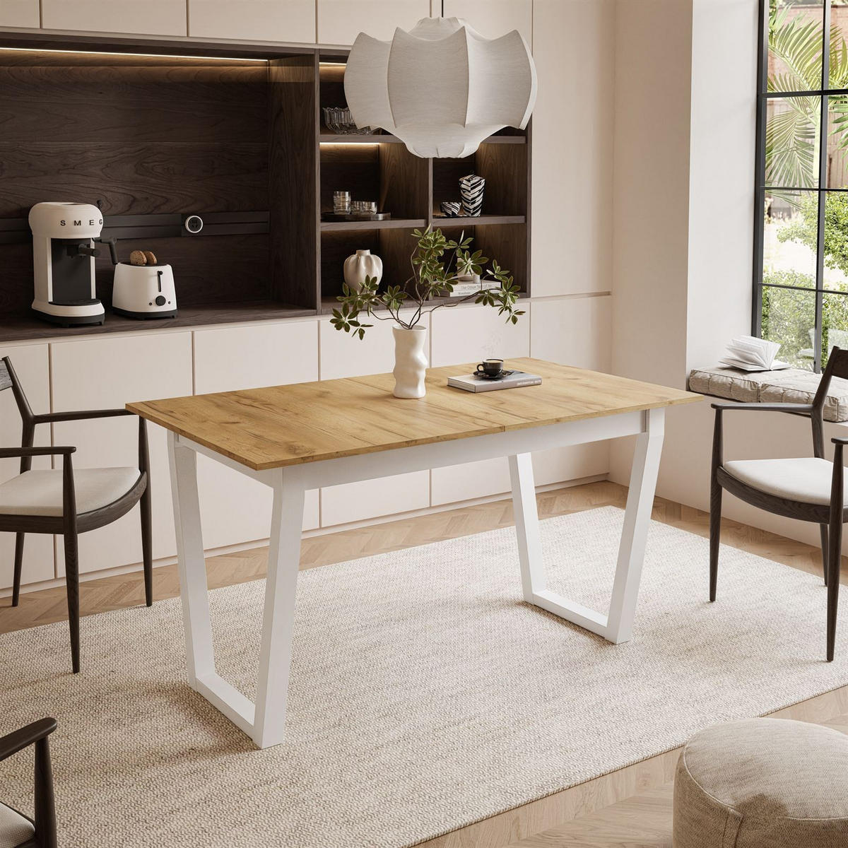 ESSTISCH ARTON II ausziehbarer Tisch 140-195 cm für 6-8 Personen - Eichefarben/Weiß, Holzwerkstoff/Metall (140/80/77cm) - Lookway