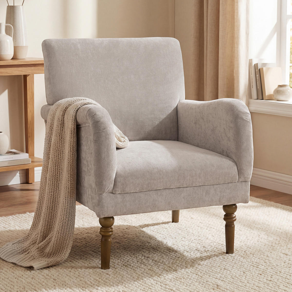 SESSEL DE-13517 hohe Rückenlehne, Massivholzfüße Grau - Grau, Holz (70/88/75cm) - ComfortXL