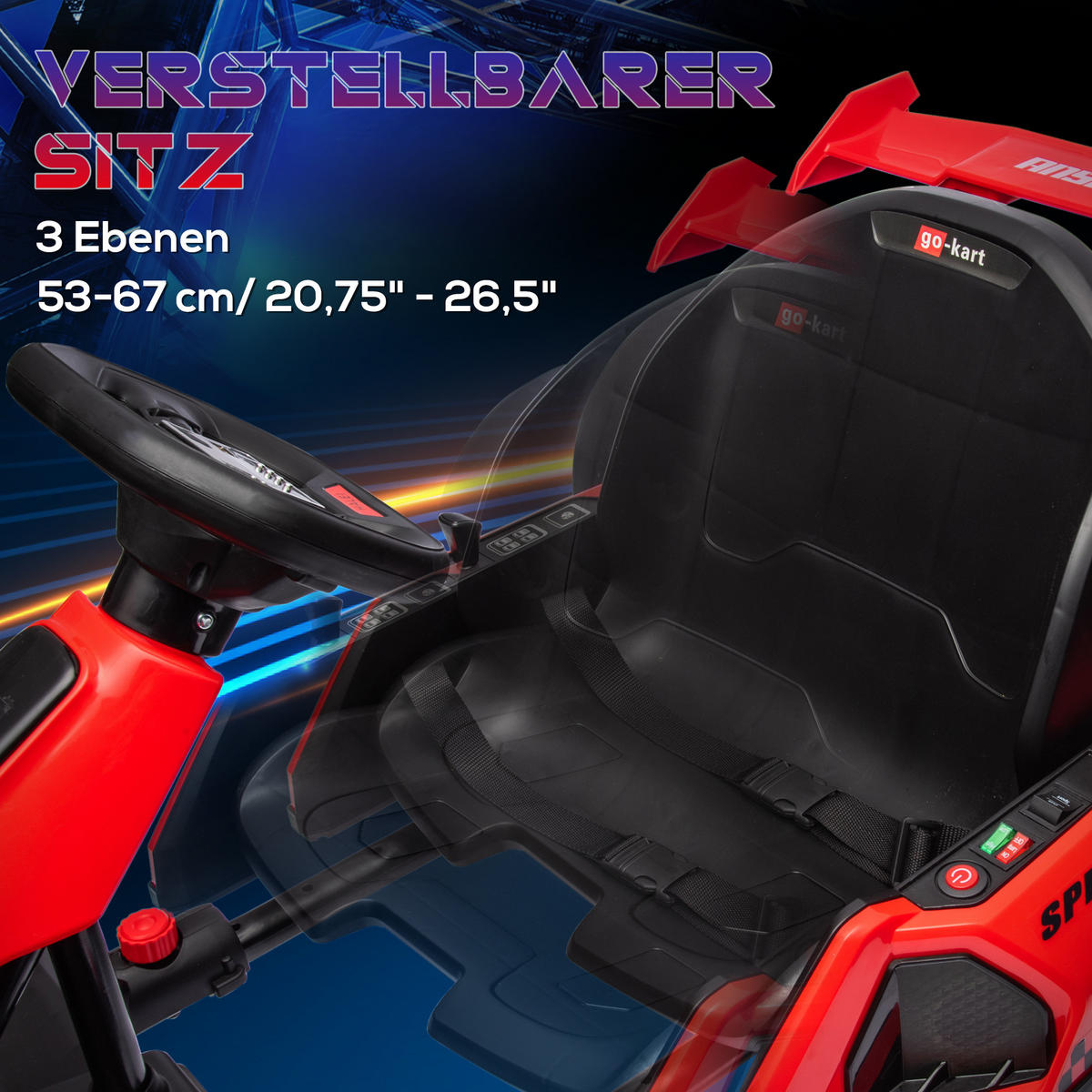 KINDER-ELEKTROGOKART 24V Motor Rot+Schwarz, Kunststoff, Metall - Rot, Kunststoff (120/76/53.5cm) - HOMCOM