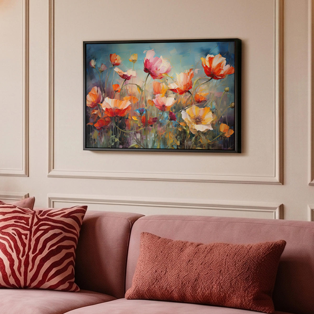 LEINWAND Bilder mit Rahmen - Blumen - Aquarell - Kunst - Botanisch - Natur - 60x40 - Orange, Textil (60/40cm) - MuchoWow