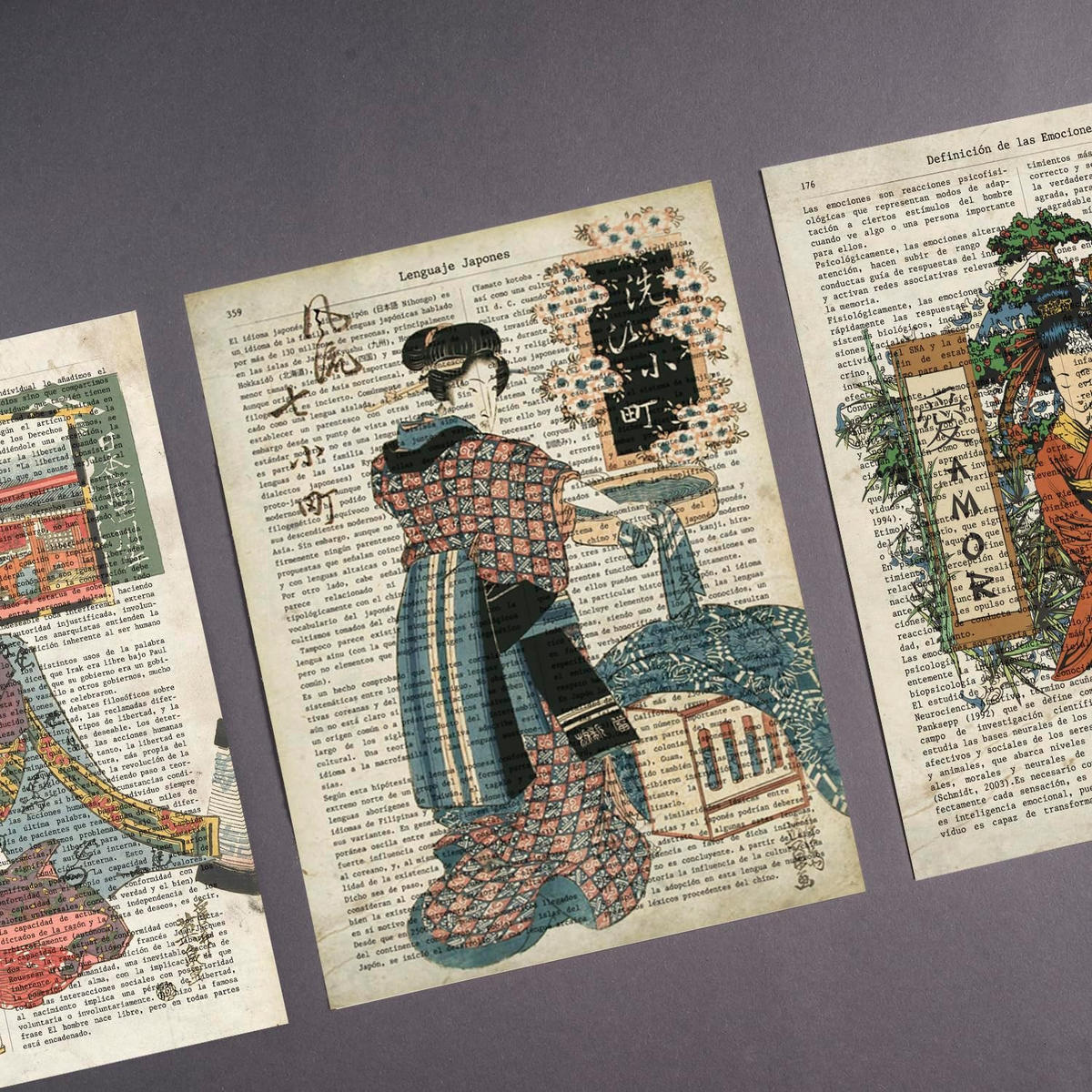 POSTER Set Mit 4 Alte Japan Mit Japanischen Motiven Größe A4 Rahmenlos - Klar, Papier (21/1/29.7cm) - Nacnic