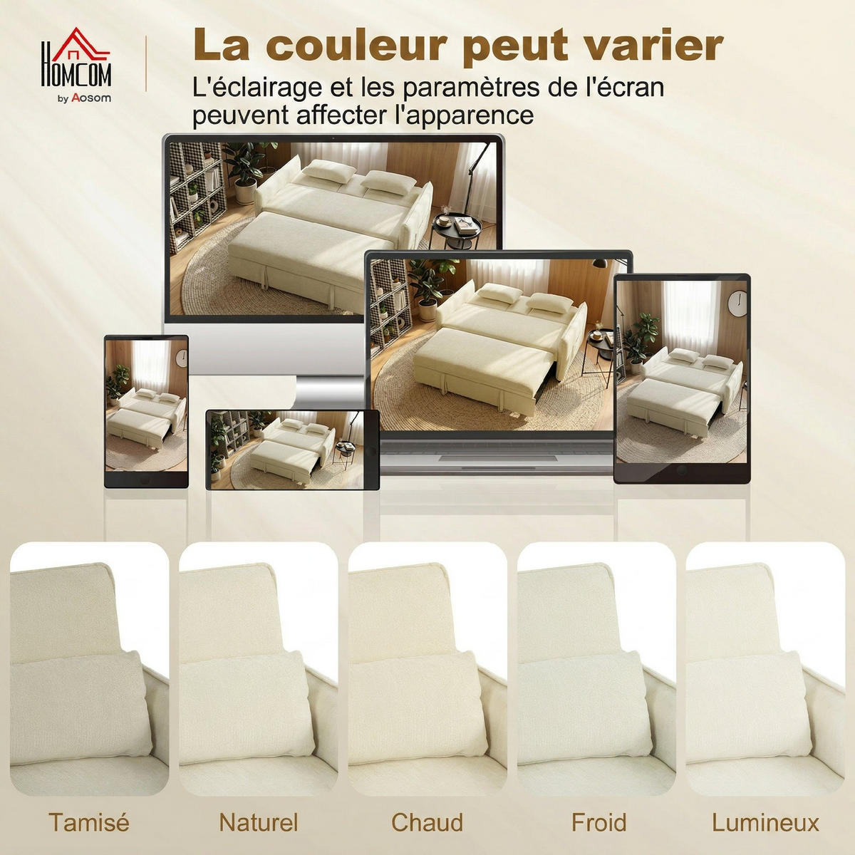 SCHLAFSOFA 2-Sitzer DE-14661 3-in-1 mit Getränkehaltern & verstellbarer Lehne Beige - Beige, Textil (166/84/90cm) - ComfortXL