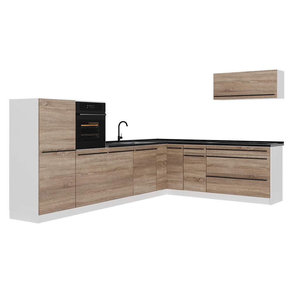ROHOVÁ KUCHYŇA R-Line, Sonoma/biely, 327 x cm antrasiitti työtaso - biela/dub sonoma, kompozitné drevo (327/143/60cm) - Vicco
