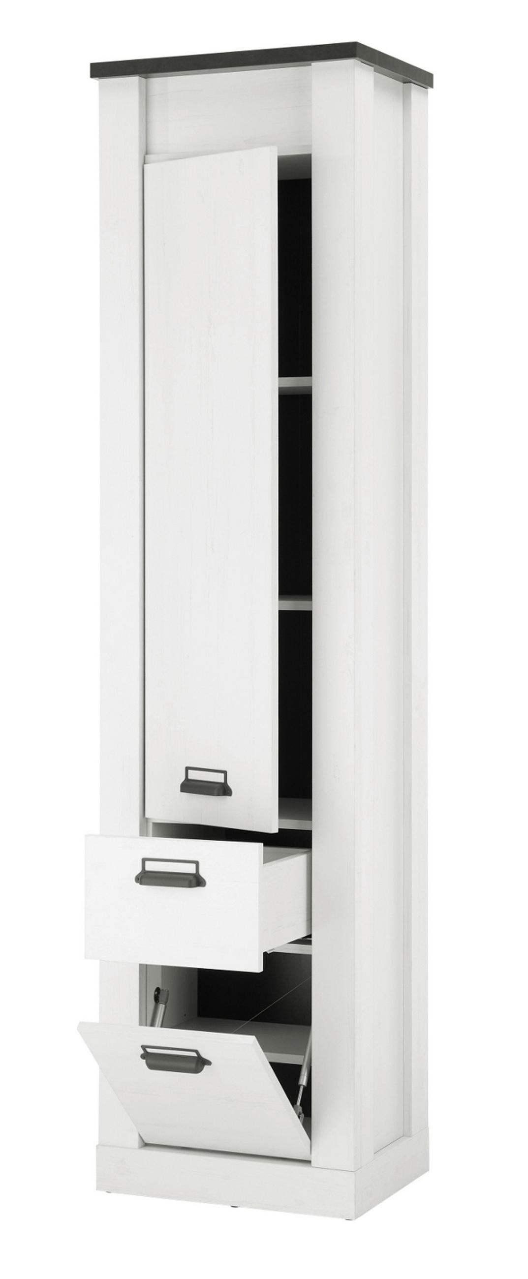 SCHUHSCHRANK weiß Pinie, Landhaus, Garderobenschrank mit Soft-Close - Anthrazit/Weiß, Holzwerkstoff/Metall (51/201/38cm) - Furn.Design