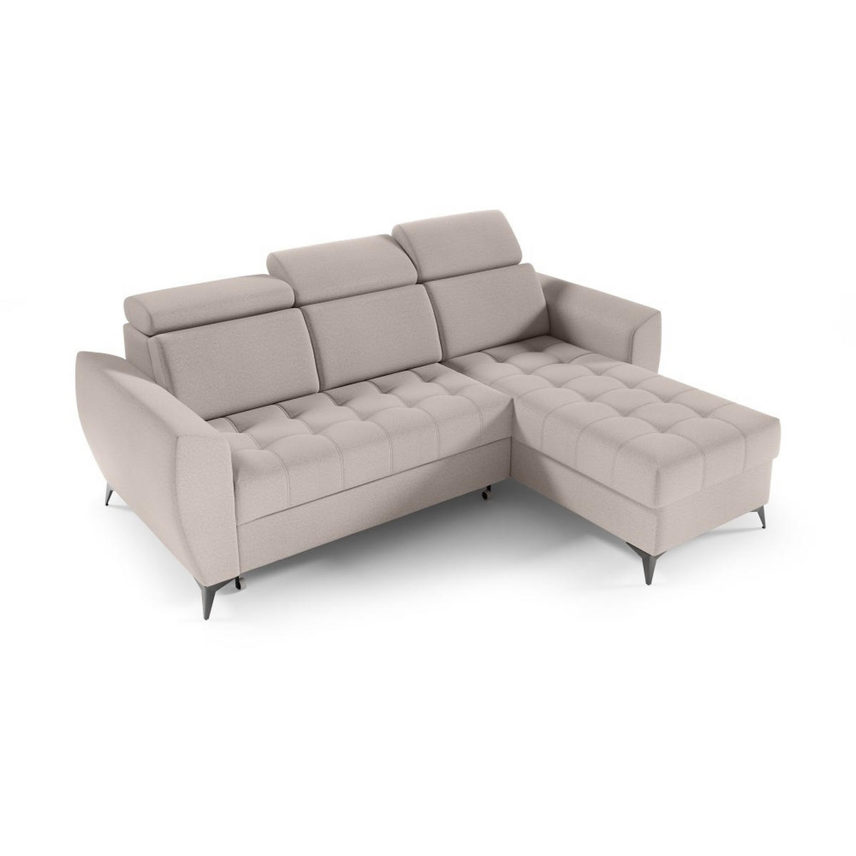 ECKSCHLAFSOFA Aurora I verstellbare Kopfstützen, Beige - Beige/Schwarz, Textil (235/176cm) - Beautysofa