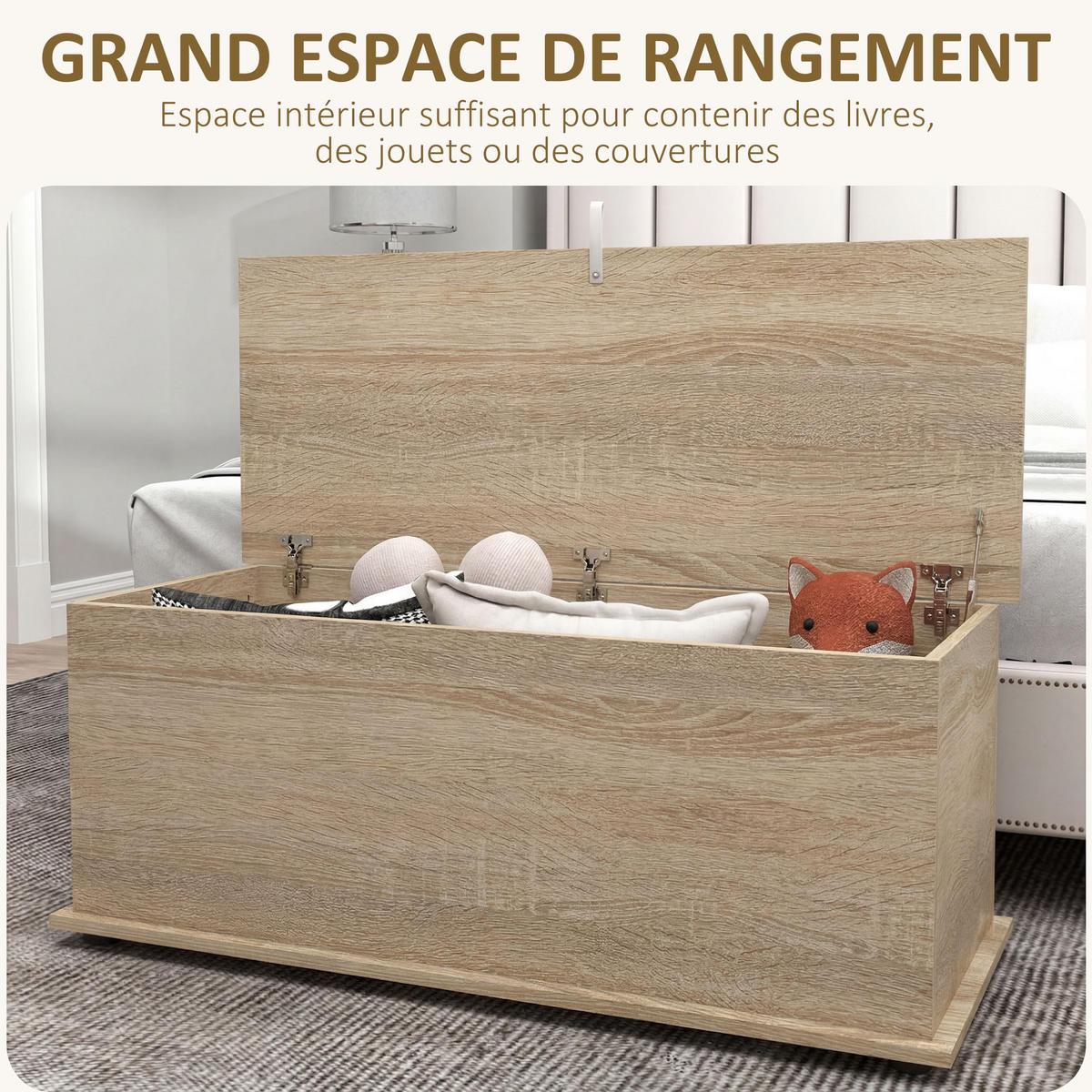 KISSENBOX DE-12478 mit klappdeckel 100/40/40 cm Naturholz - Naturfarben, Holzwerkstoff (40/40/100cm) - ComfortXL