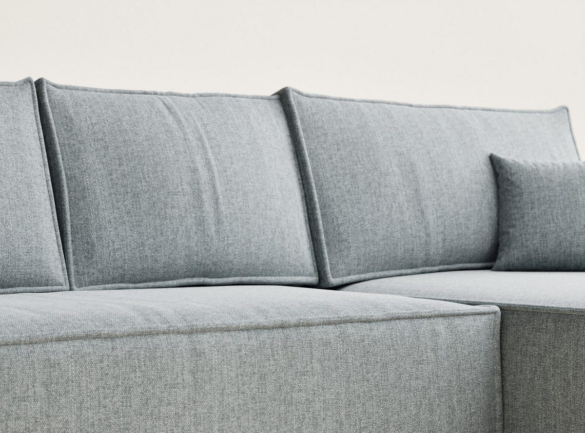 ECKSOFA Maze Blau grau Webstoff - Rechts Seite - Blaugrau/Schwarz, Holz/Holzwerkstoff (294/185cm) - Maison de Reve