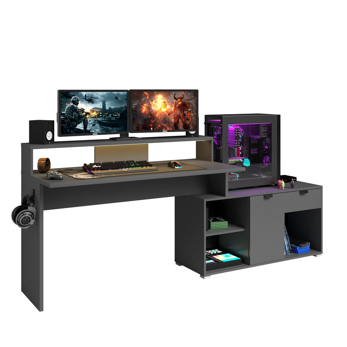 GAMING Schreibtisch Parisot Work 1-tlg. Holznachbildung Grau - Schwarz/Grau, Kunststoff (200/100/95cm) - 58aufmkessel