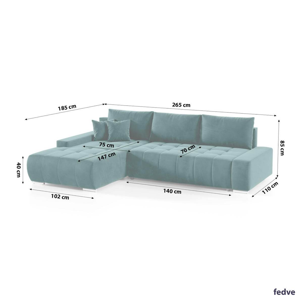 ECKSOFA mit Schlaffunktion Dhaka L, Flaschengrün - Grün, Textil (185/265cm) - Fedve
