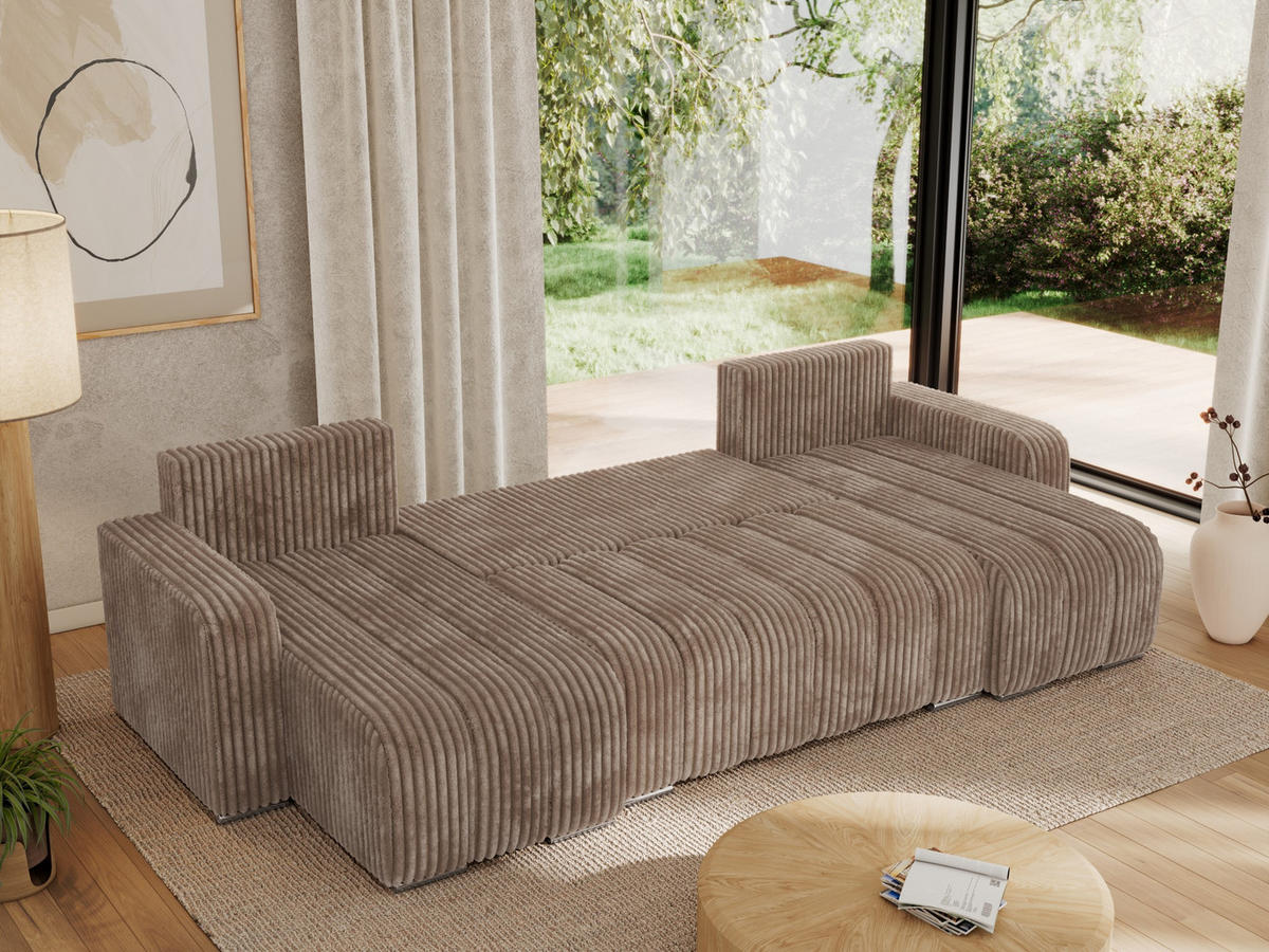 WOHNLANDSCHAFT KIRASSO U Braun Cord - Braun/Grau, Textil/Metall (320/86/147cm) - MKS