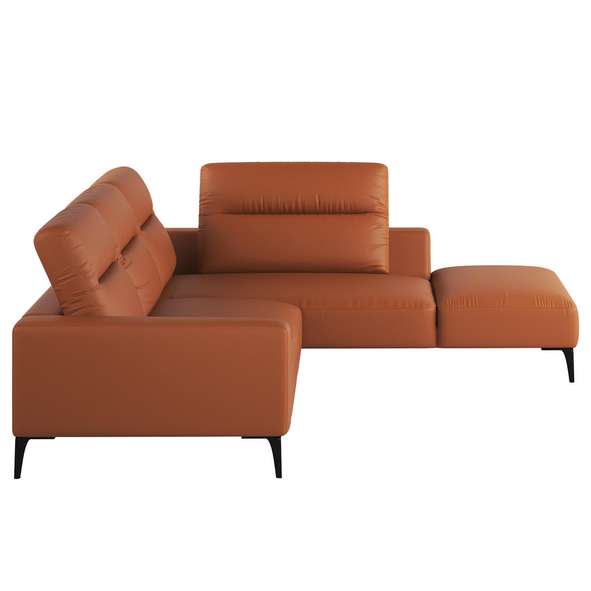 ECKSOFA mit Ottomane - Kastanienfarben/Schwarz, Leder/Metall (263/238cm) - home24
