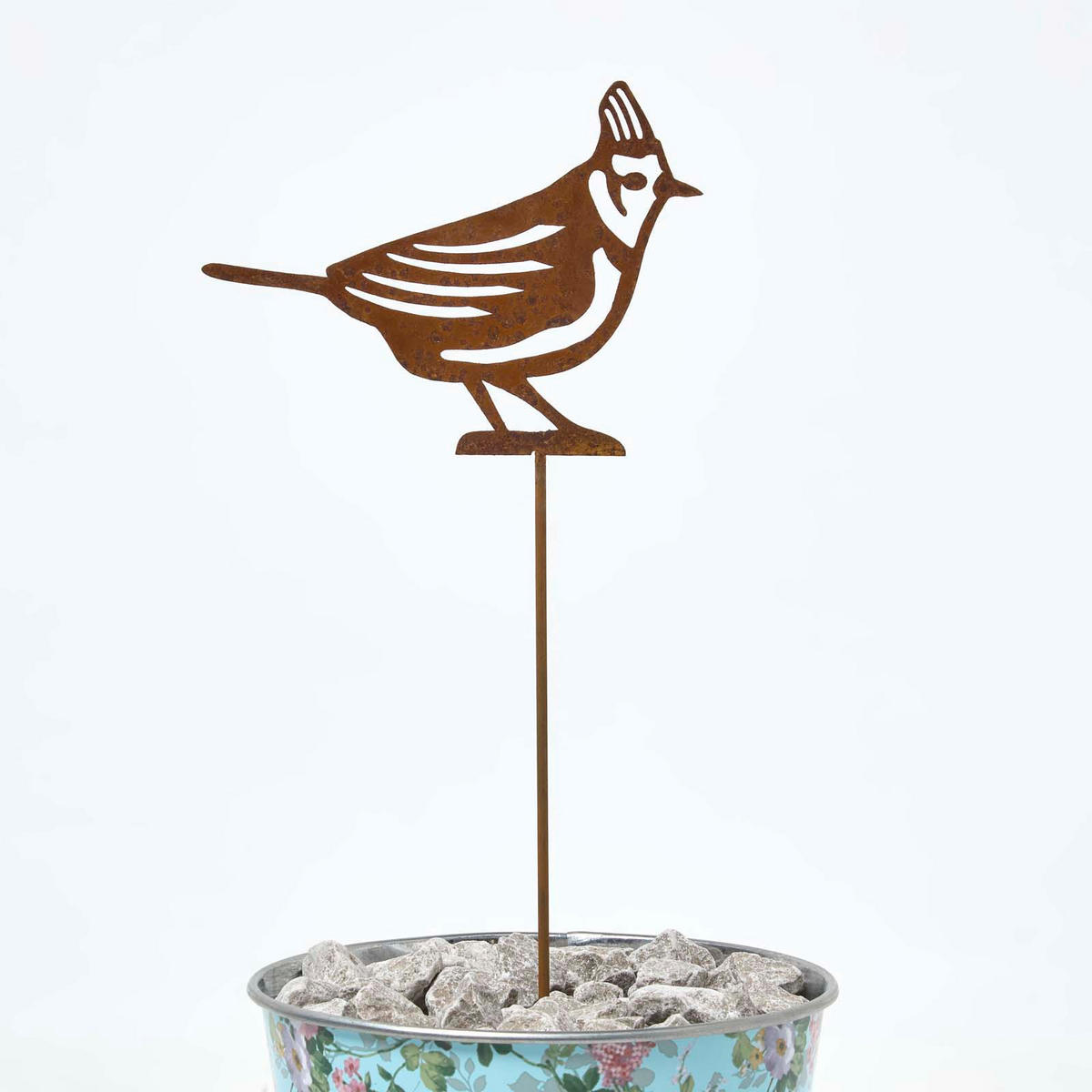 GARTENSTECKER Metall – Rostoptik Gartenfigur Haubenmeise 2er-Set - Dunkelbraun, Metall (37cm) - Homescapes