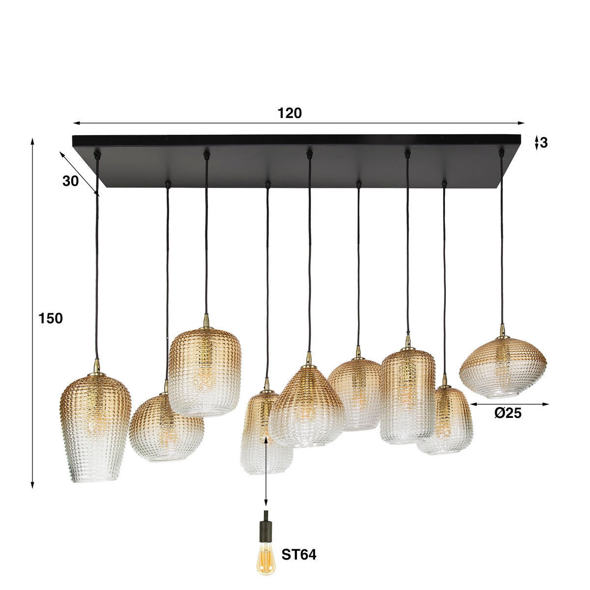 HÄNGELEUCHTE Dot Beige 40/120/ 150 cm - Beige, Glas (40/120/150cm) - Hoyz Collection