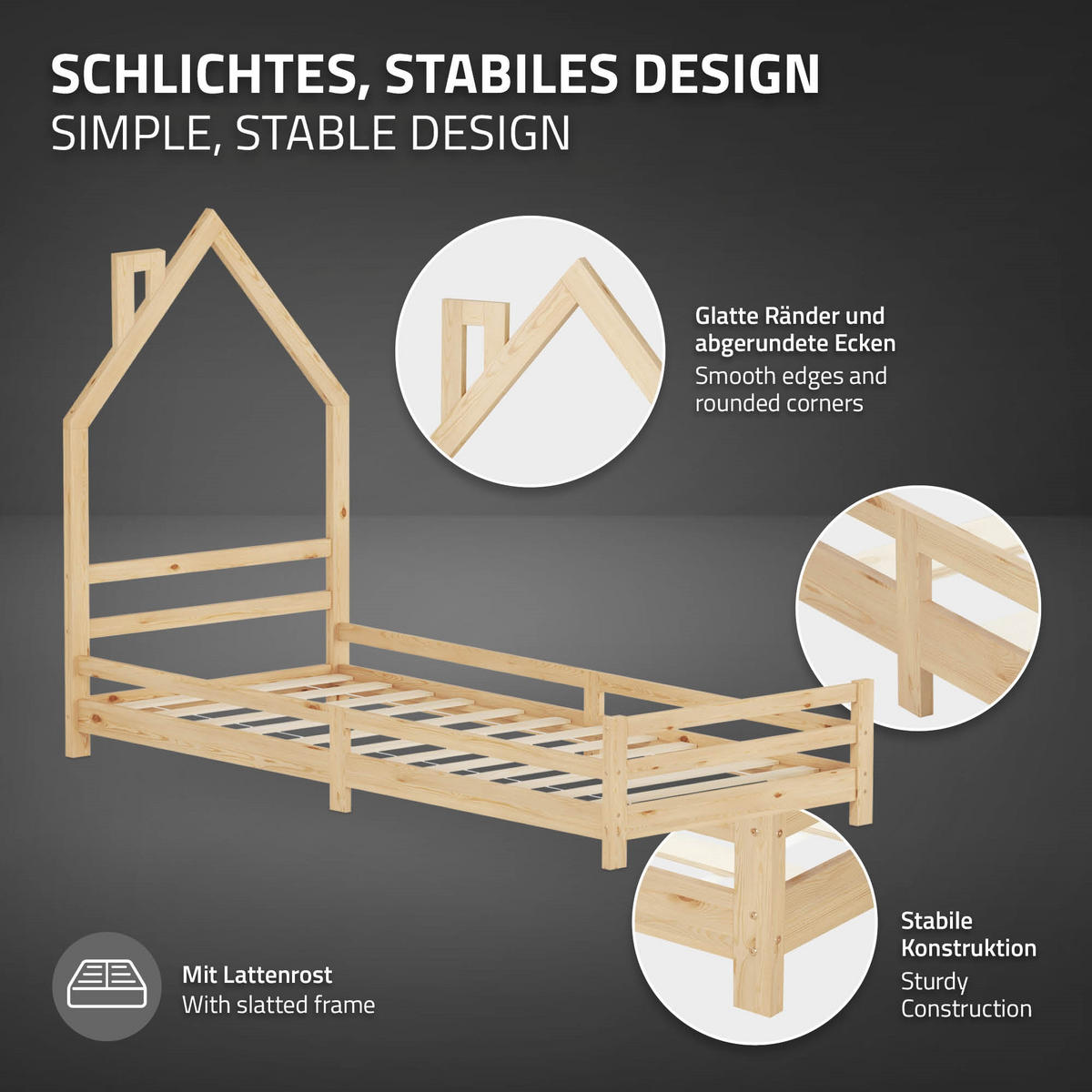 KINDERBETT Haus 90x200 cm Natur - Hellbraun, Holz (90/200cm) - ML-DESIGN