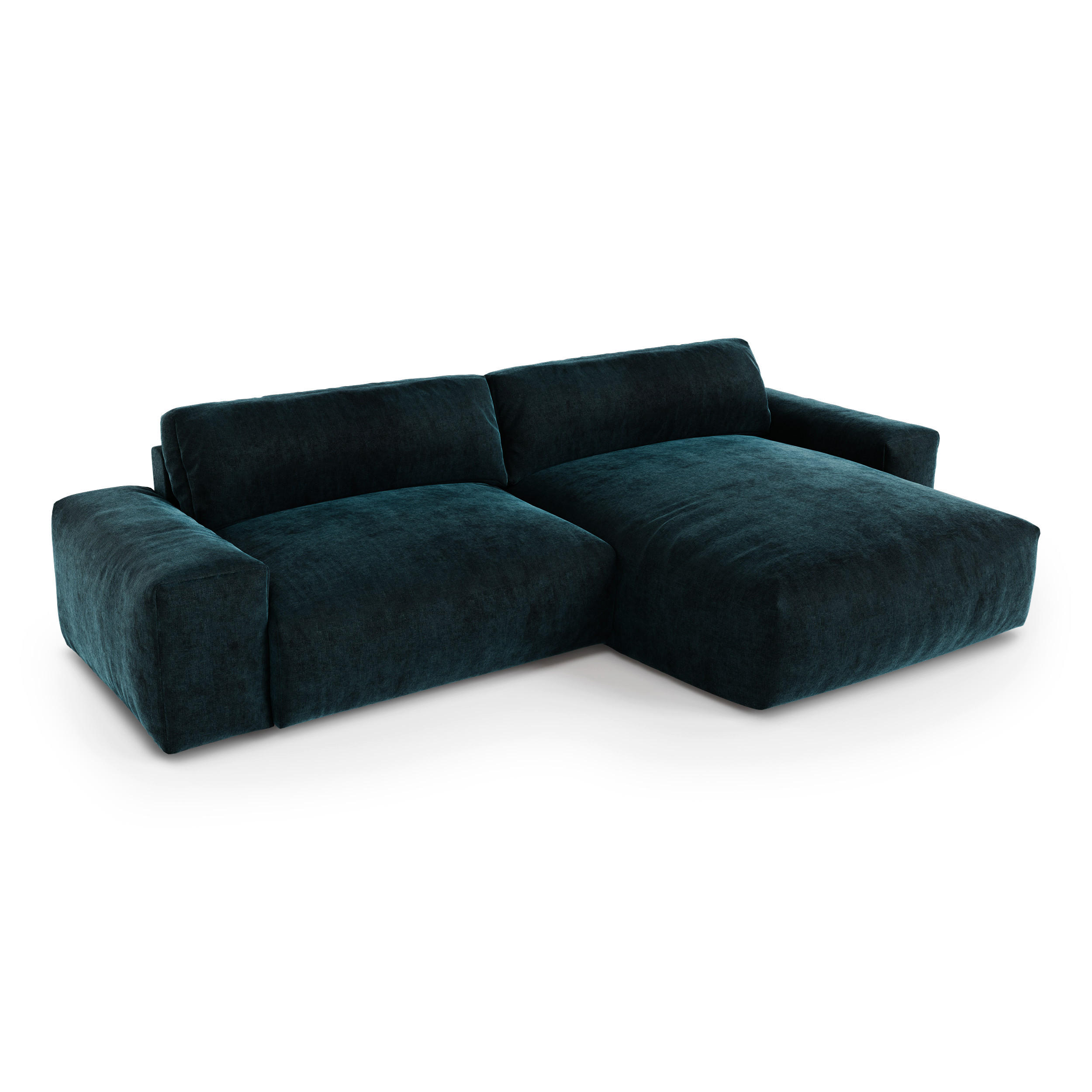 ECKSOFA RECHTS Samt Pfauenblau 310cm - Blau/Hellblau, Textil (310/174cm) - Sia Home