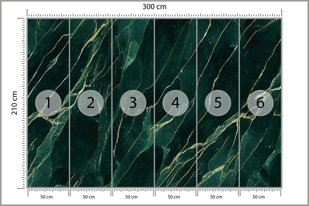 FOTOTAPETE für Wohnzimmer Eleganter Grüner Marmor Goldimitation 300x210 - Türkis/Grün, Papier (300/210cm) - Muralo