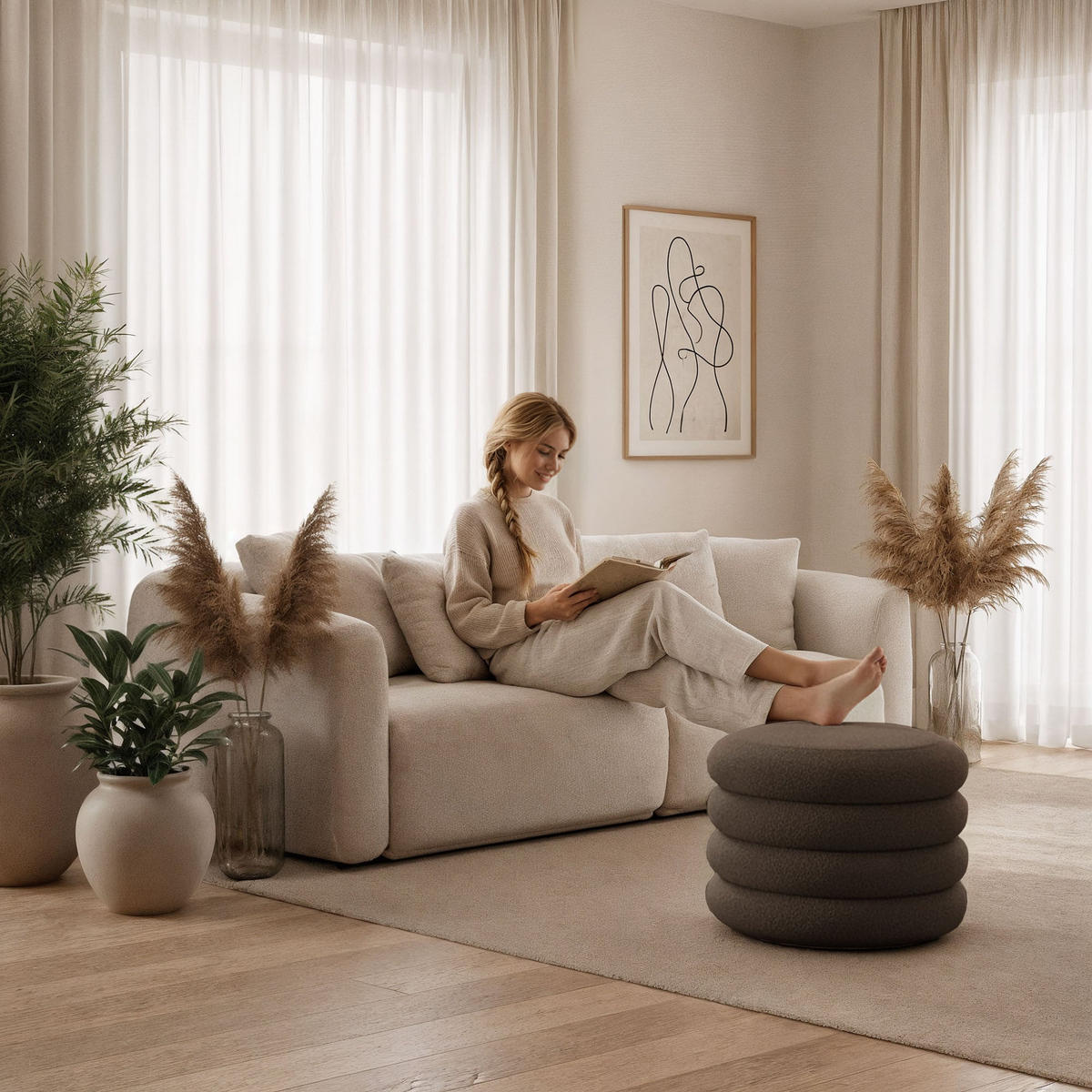 PRESVUČENA KLUPA s pohranom, smeđa - smeđa, tekstil (55/45/55cm) - RAUMHIRSCH FURNITURE
