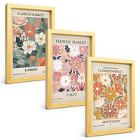 BILDER SET 3er Set - 20x30 cm Goldrahmen - Blumenmuster London Tokio Amsterdam - Goldfarben, Kunststoff (20/30cm) - TULUP