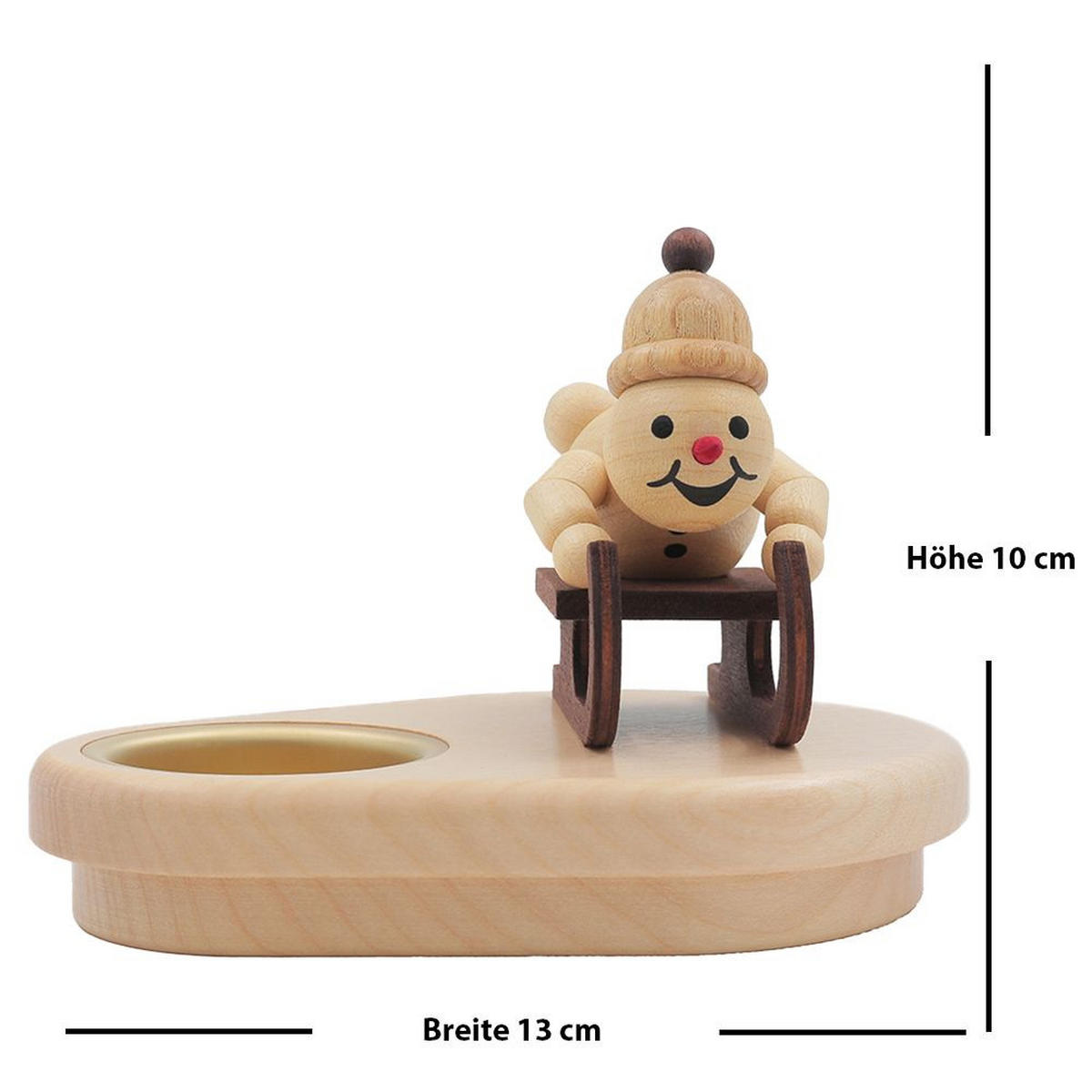 HOLZFIGUR Schneemann Rennschlittenfahrer mit Teelicht 13/10 cm - Multicolor, Holz (13/13/0.1cm)