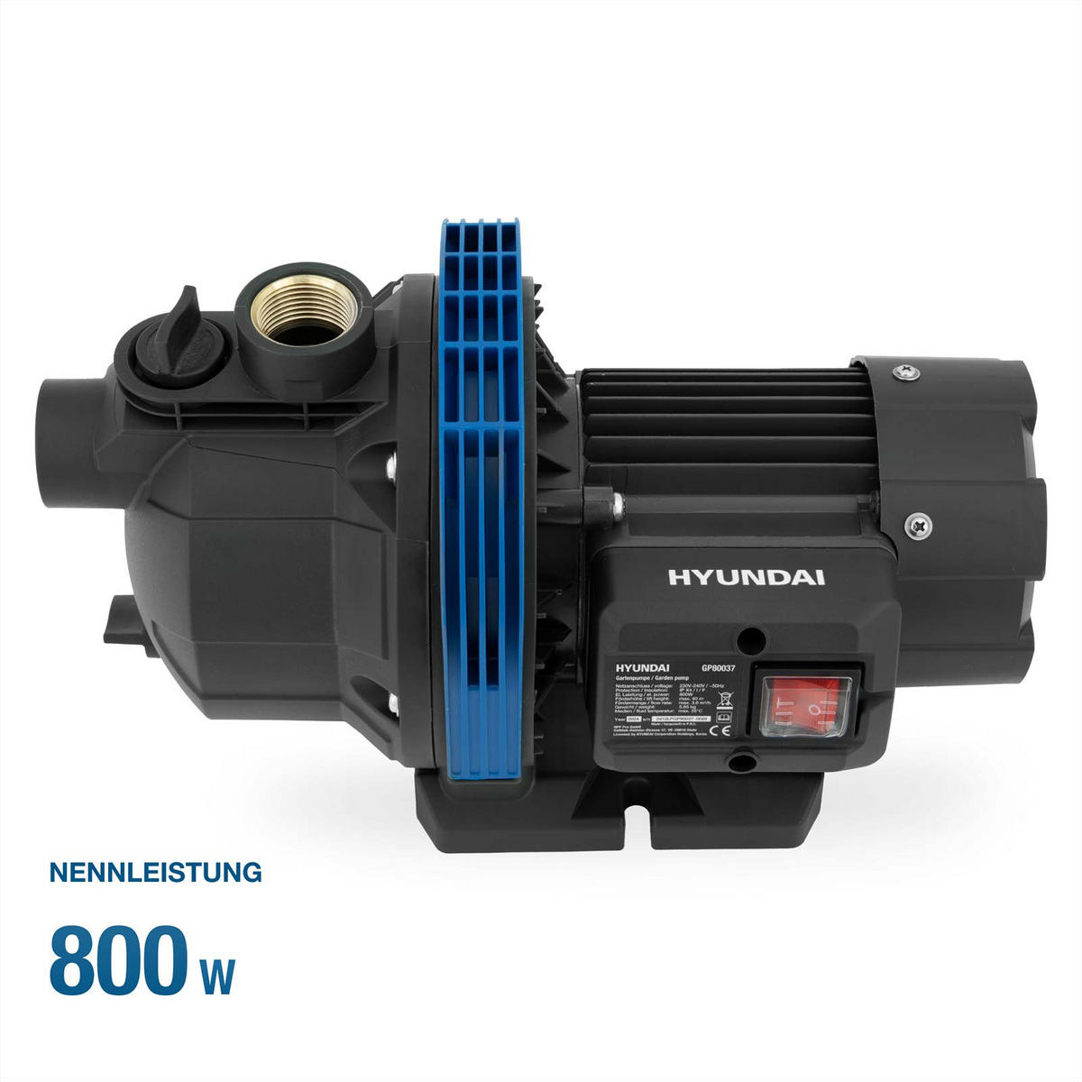 GARTENPUMPE GP80037 (800W, 3.600 l/h, Förderhöhe max. 40m, Ansaughöhe max. 7m) - Schwarz, Kunststoff (19.8/20.7/34.6cm) - HYUNDAI