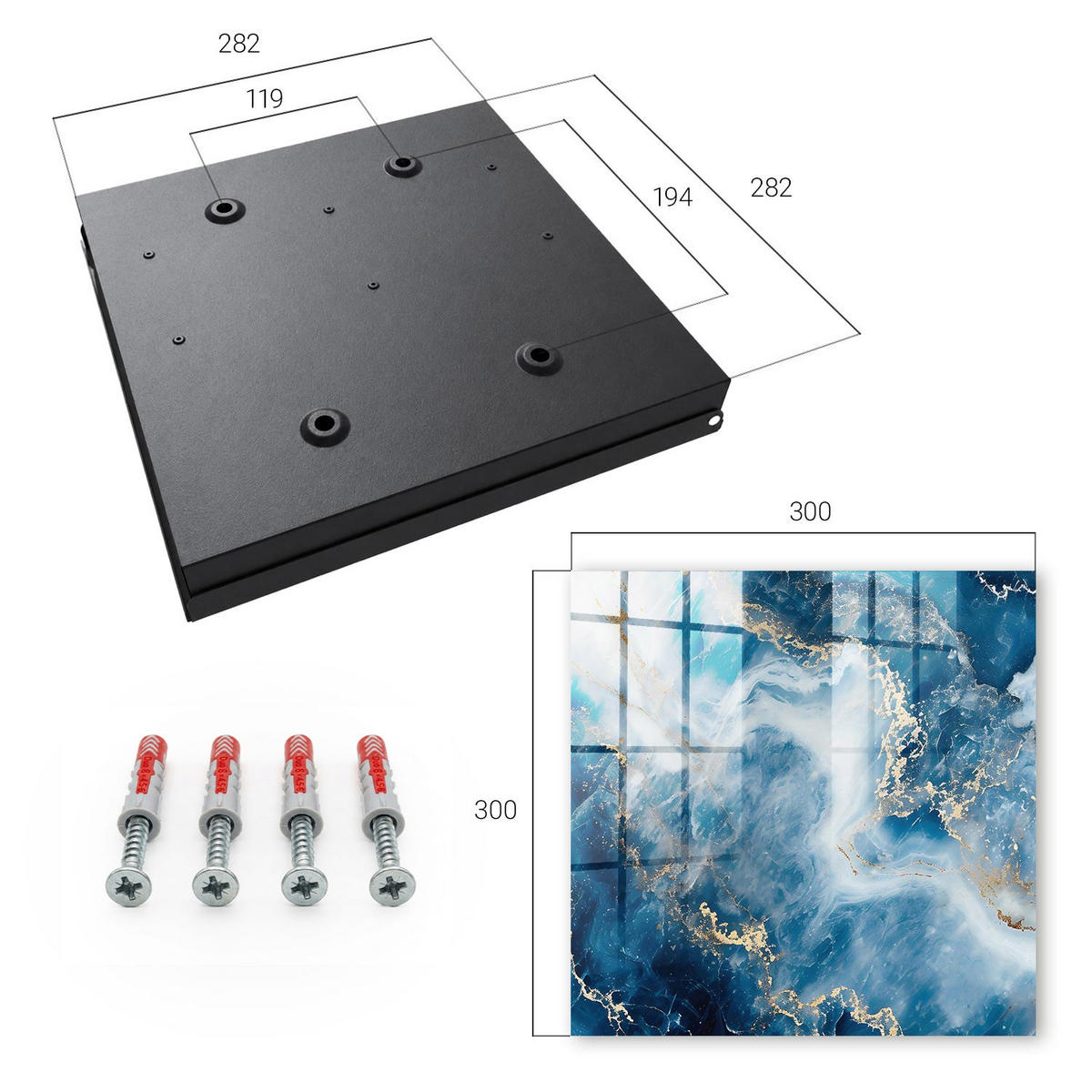 SCHLÜSSELBOX Schwarz 30x30 cm- Türöffnung nach rechts - Verträumte Abstraktion - Blau, Metall (30/30/5cm) - TULUP