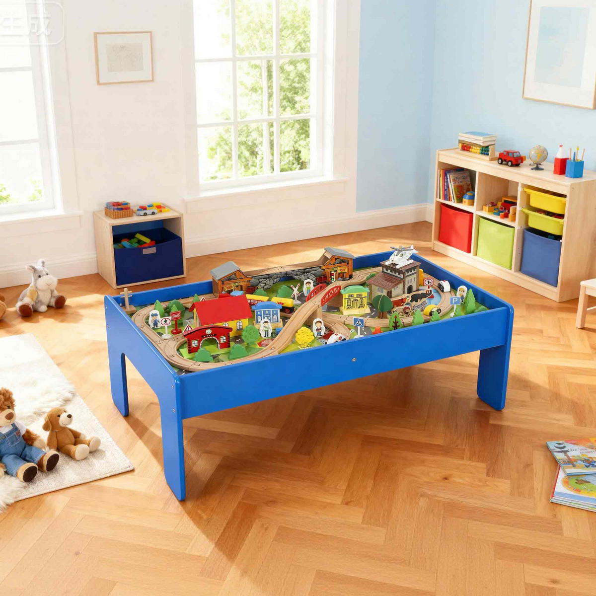 SPIELTISCH Buchenholz MDF Blau - Blau, Holz (60.5/40/98cm) - AIYAPLAY