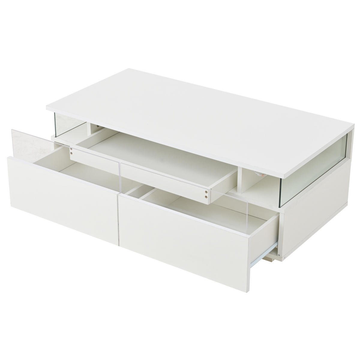 COUCHTISCH 90/45/35.5 cm Weiß aus Spanplatte mit LED und 2 Schubladen - Weiß, Holzwerkstoff (90/45/35.5cm) - OKMYHOME