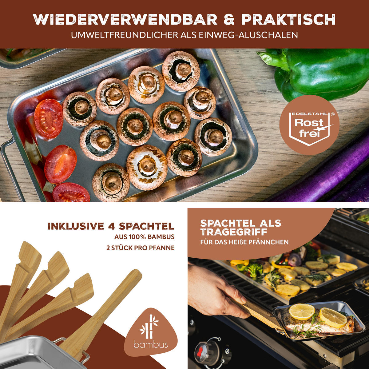 GRILLPFANNE 2er-Set, Edelstahl - Edelstahlfarben, Metall (13/2.5/20cm) - bremermann