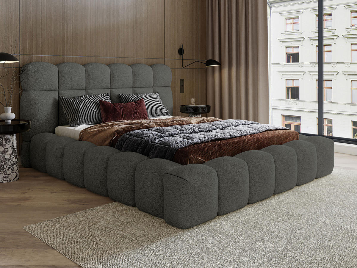 POLSTERBETT Mira XL Anthrazit 140/200 cm Boucle mit Bettkasten - Anthrazit, Textil/Metall (140/200cm) - wonello