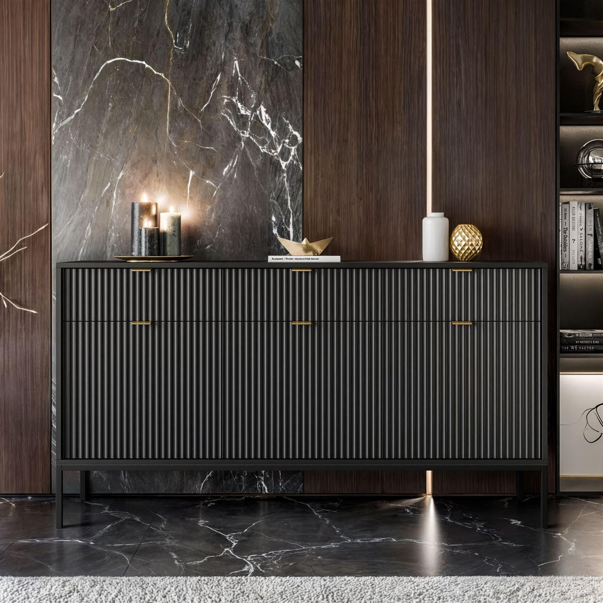 SIDEBOARD CORTADO KSZ154 MIT SCHUBLADEN 154 CM SCHWARZ - Schwarz, Holzwerkstoff (154/83/39cm) - Lookway