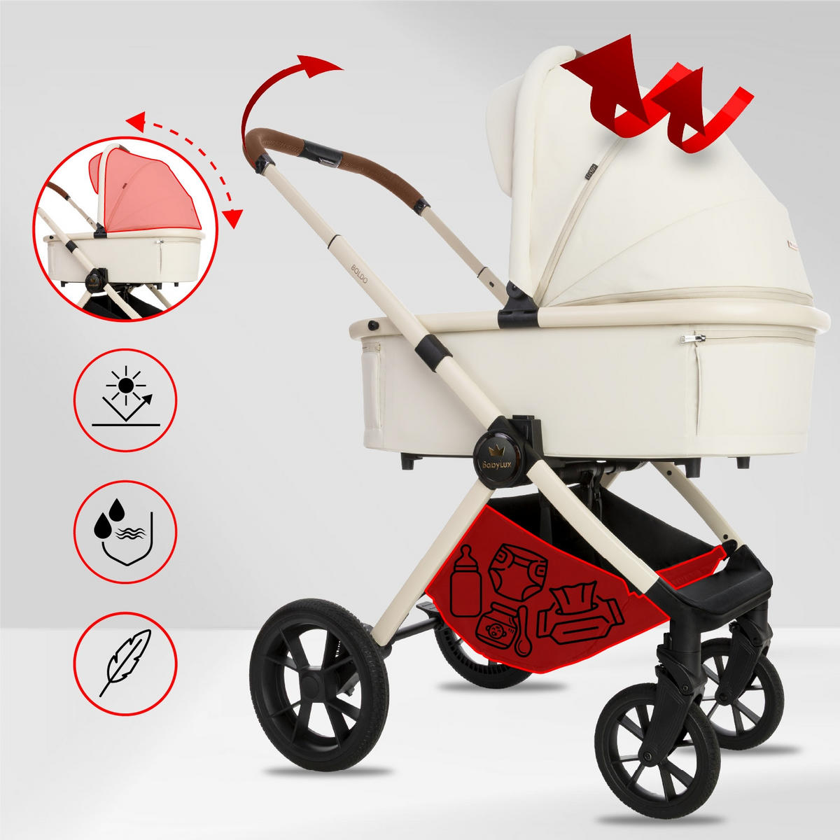 KINDERWAGEN Boldo 4in1 Olive Babywanne, Reisebuggy, Autositz, Isofix Basis - Schwarz/Weiß, Textil/Metall (58/98cm) - BabyLux