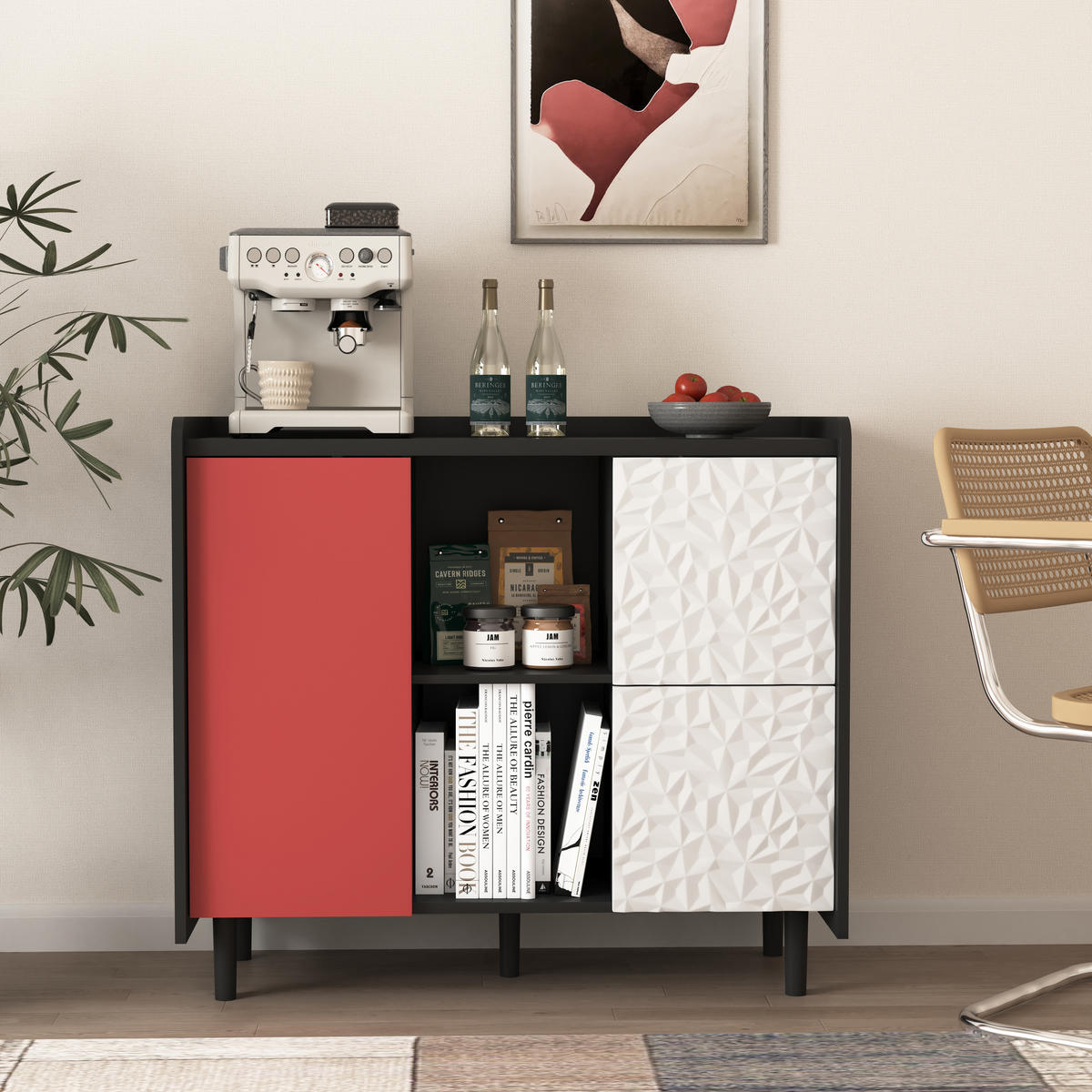 SIDEBOARD Schwarz/Rot 90/40/80 cm - Schwarz, Holzwerkstoff (90/80/40cm) - PANGIVO