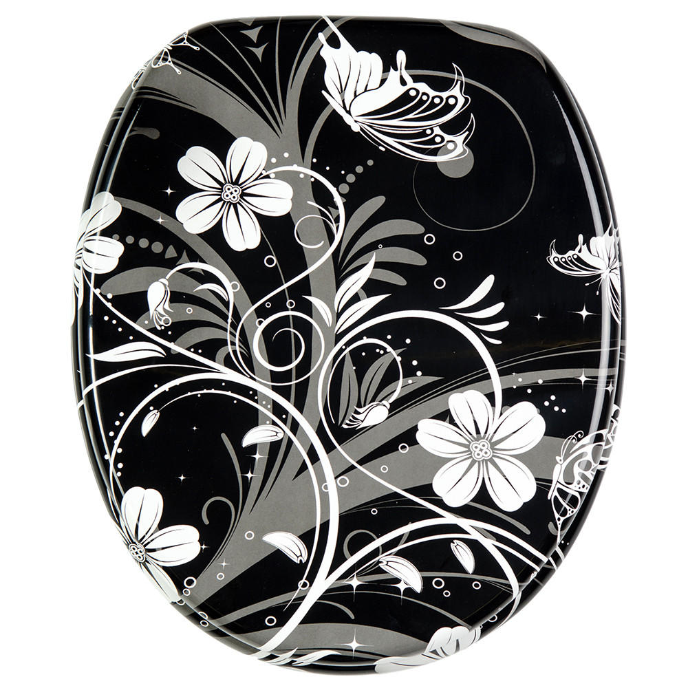 WC-SITZ White Flower - Schwarz, Holzwerkstoff (38/6/47cm) - Sanilo