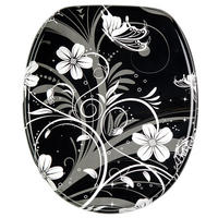 WC-SITZ White Flower - Schwarz, Holzwerkstoff (38/6/47cm) - Sanilo